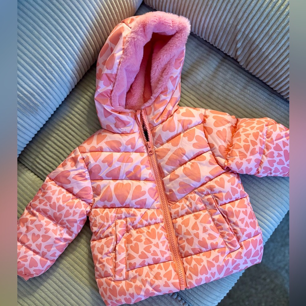 Swiss Tech Pink Heart Puffer Jacket